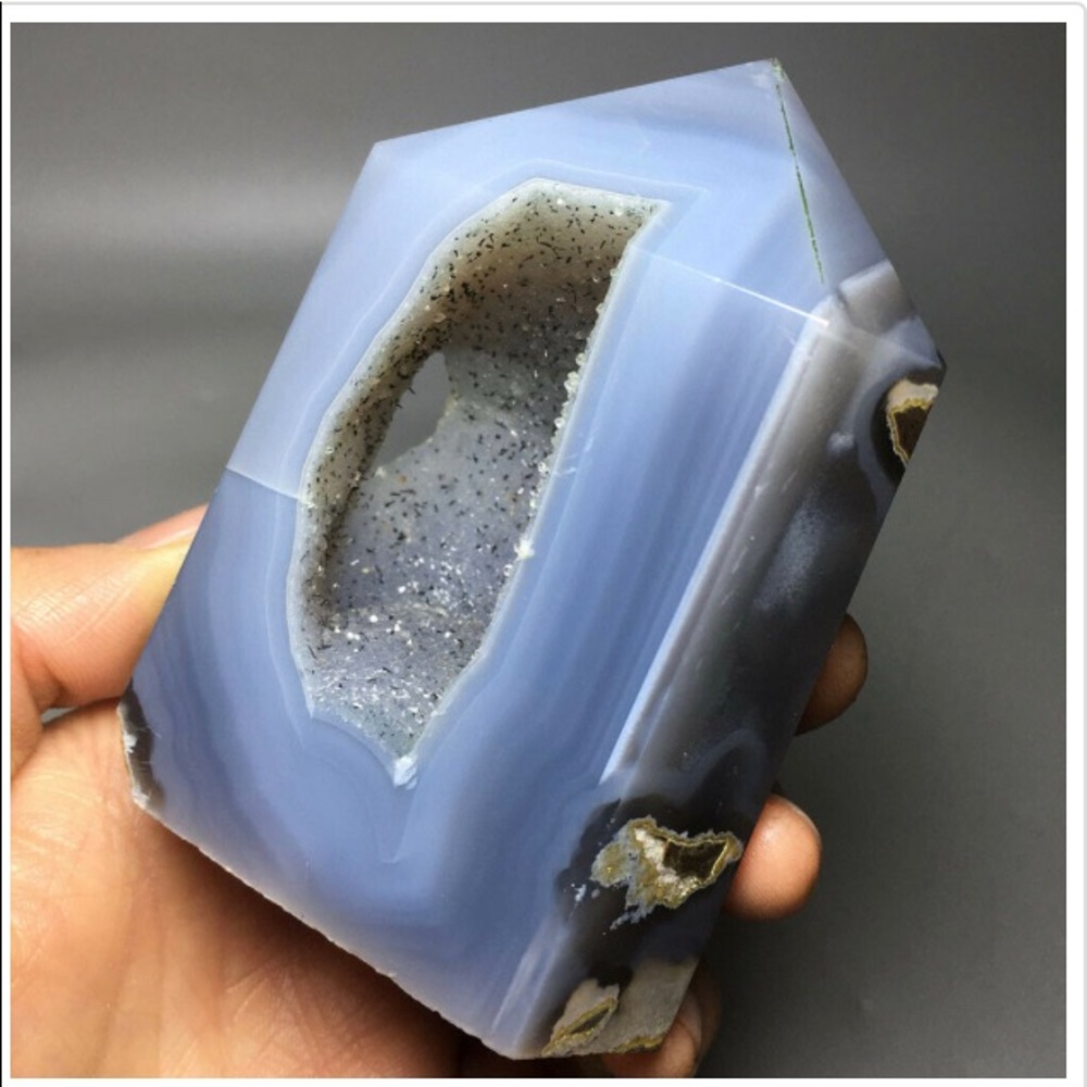 Blue Gray Druzy Agate Crystal Tower
